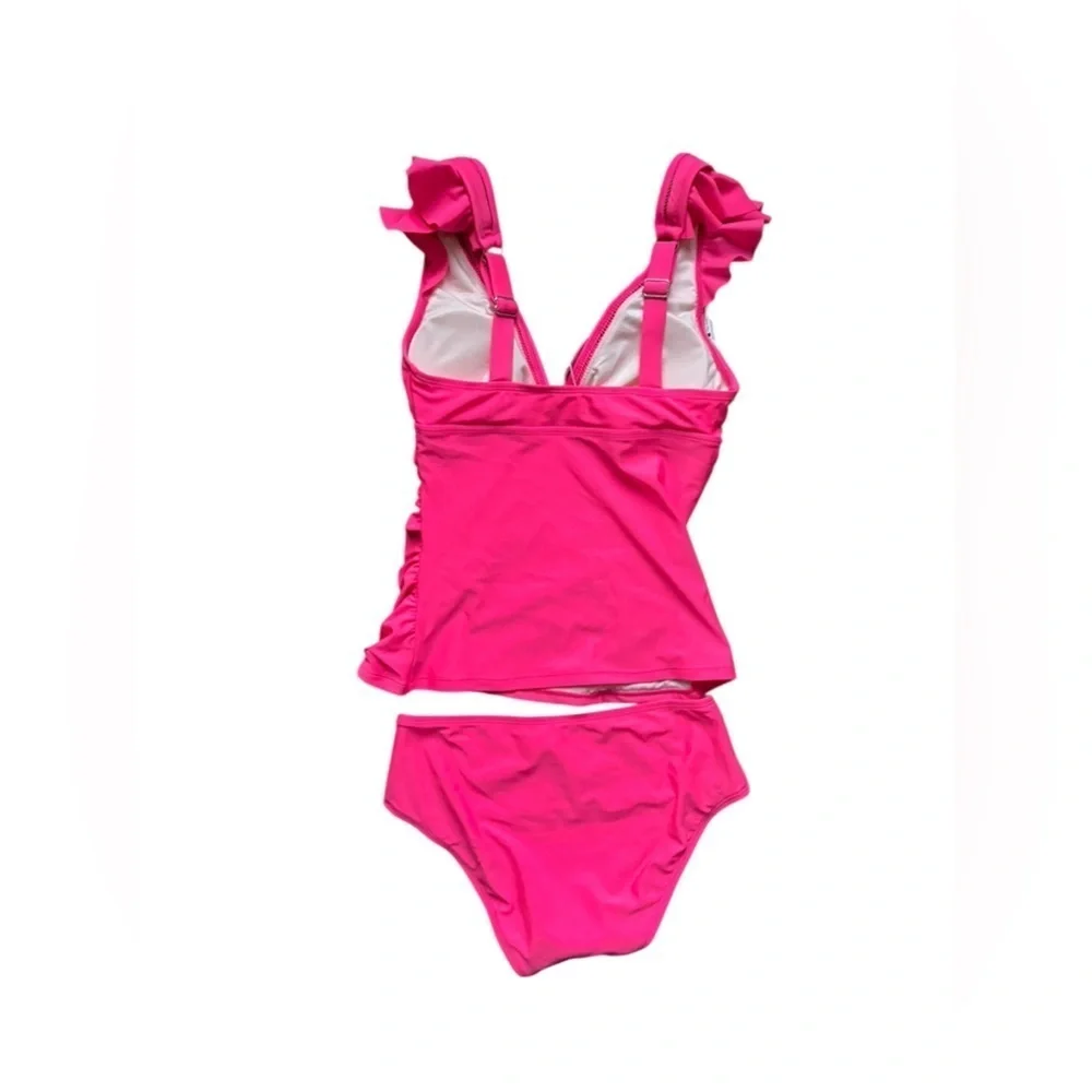 CUPSHE Tankini Set Two Piece, V Neck Ruffled Ruched Ladder Trim size XS
